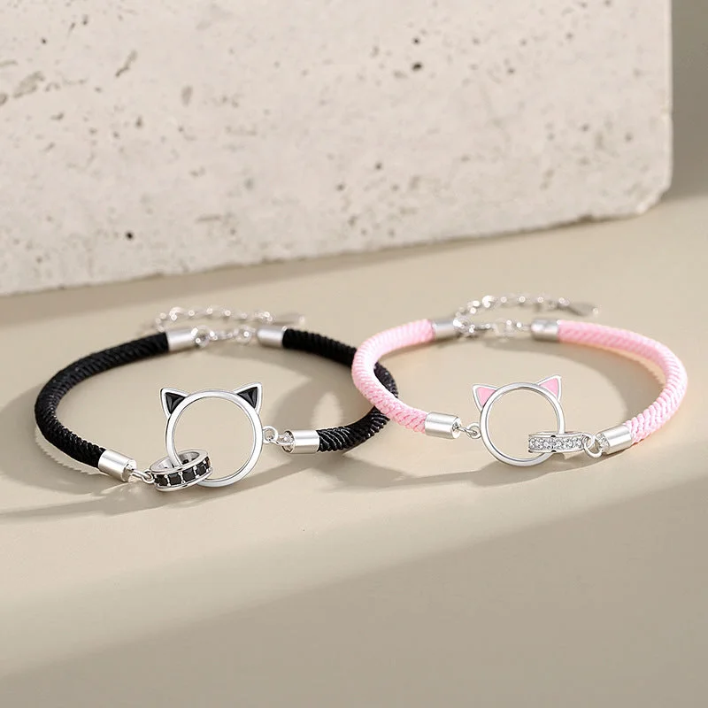 Seamless braHollow Out Cat Double Couple Bracelet With Silver Cartoon Minimalist Bracelet