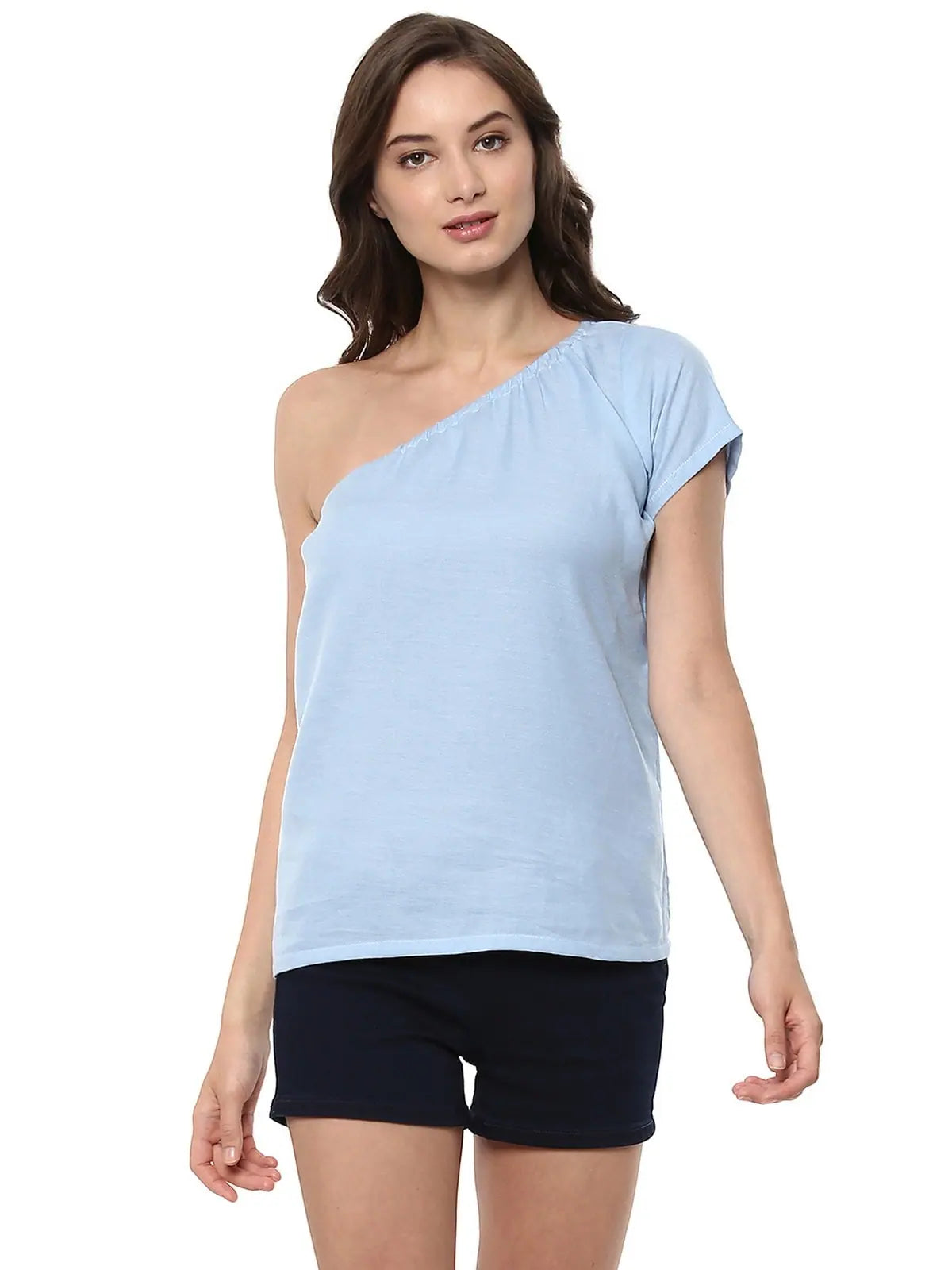 Glitter braChambray One-Shoulder Top