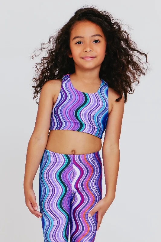 Geometric braKids Sports Bra in Purple Swirl Stripe