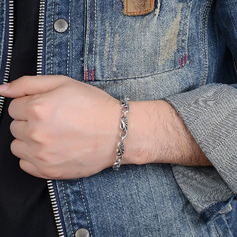 Front-closure braNew Vine Flower Silver Bracelet Men's Bracelet