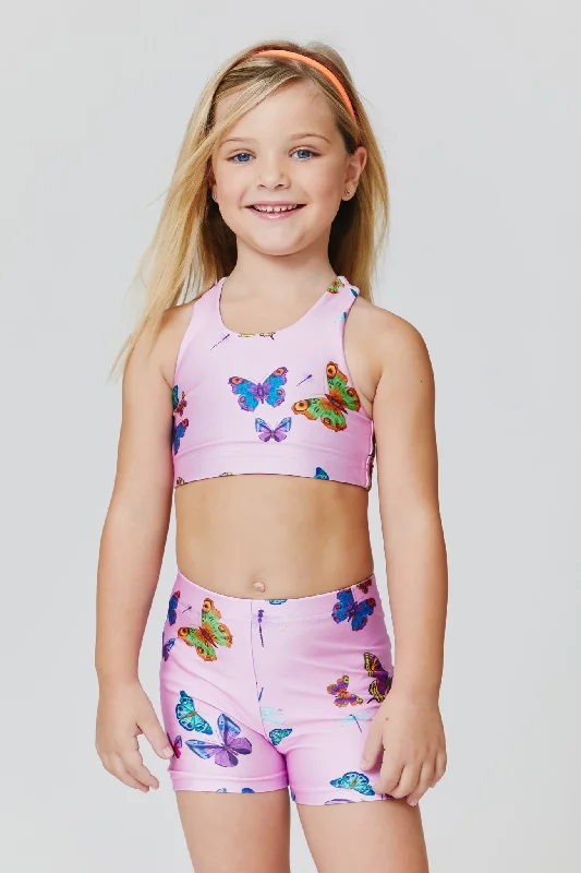 Minimalist braKids Sports Bra in Pink Neon Butterflies