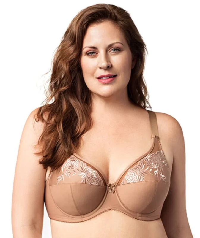 Polka dot braElila Embroidered Microfiber Underwired Bra - Mocha