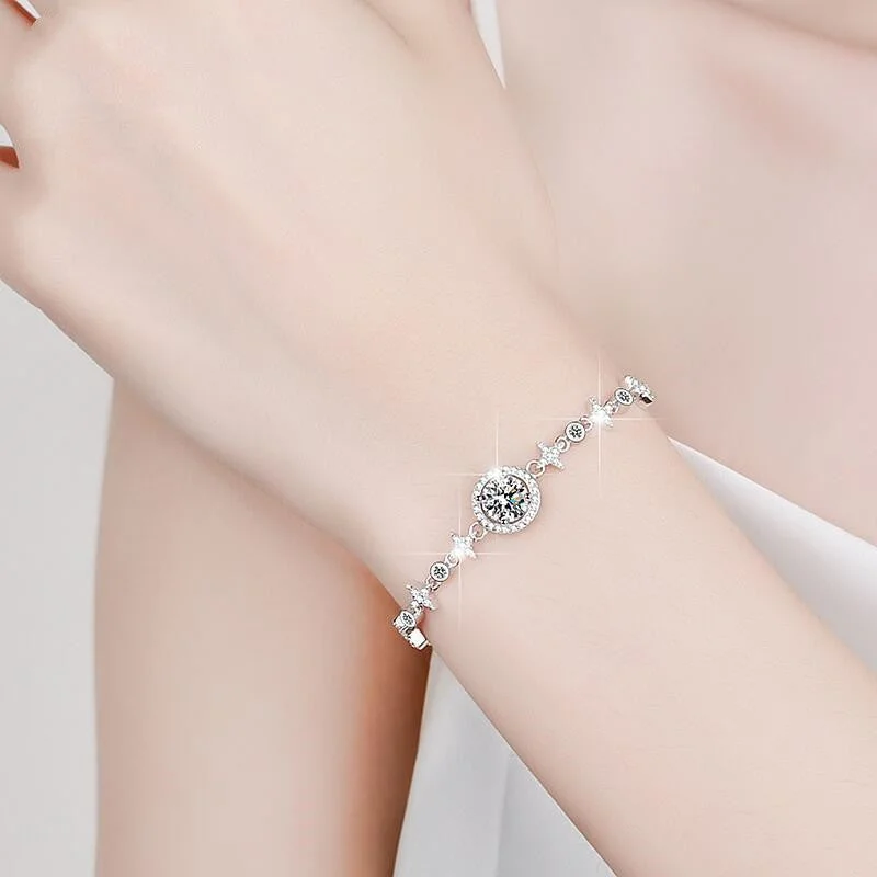 Convertible braS925 Sterling Silver Mosang Diamond Women's Bracelet