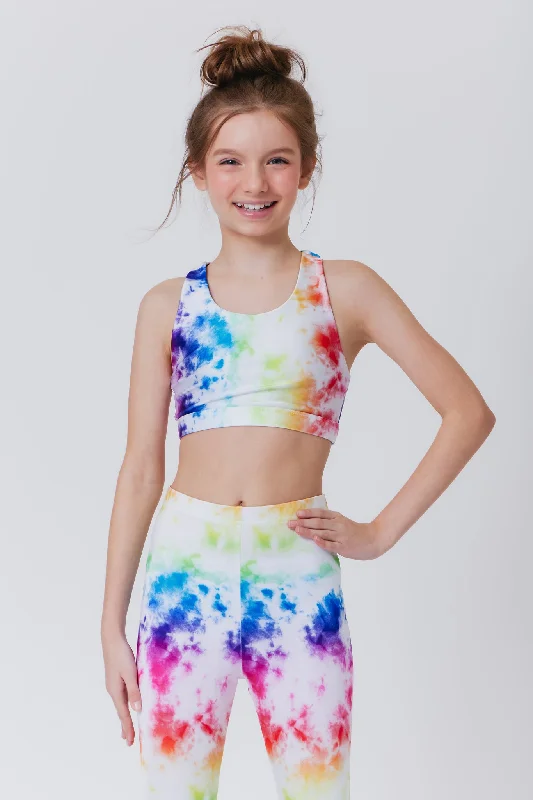 Striped braGirls Sports Bra in Rainbow Ice Dye