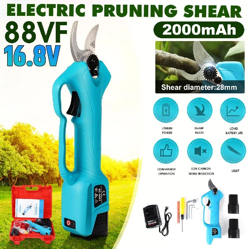 Satin braUS Plug 2 Batteries Rechargeable Electric Pruning Scissors Branch Cutter Garden Tool