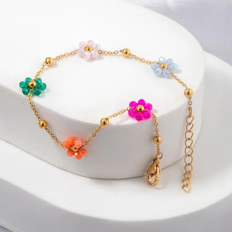 Petite braColorful Flower Beaded Stainless Steel Bracelet