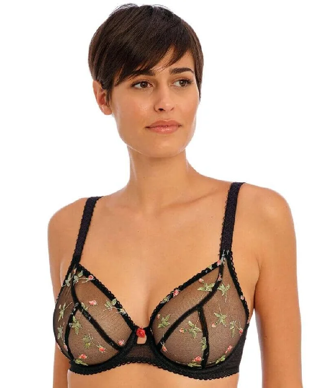 Beaded braFreya Rose Blossom Underwire Plunge Bra - Black