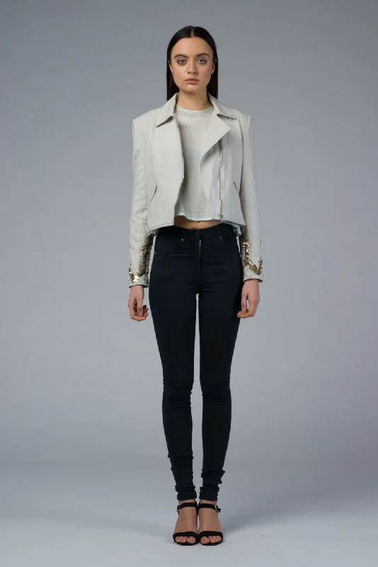 Linen JacketsNALANI Hand-Embroidered Biker Jacket