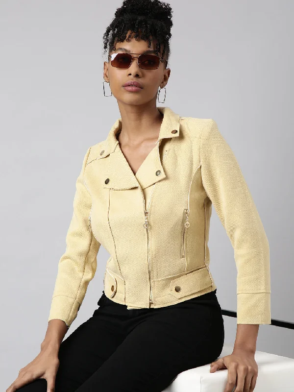 Streetwear JacketsWomen Solid Yellow Tailored Jacket