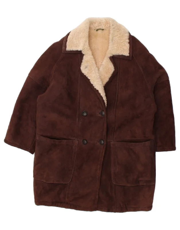 Trench CoatsVINTAGE Womens Shearling Jacket IT 42 Medium Brown