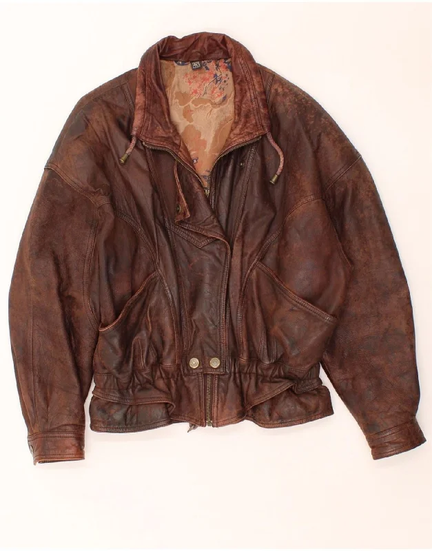 Cycling JacketsVINTAGE Womens Bomber Leather Jacket IT 40 Small Brown Leather