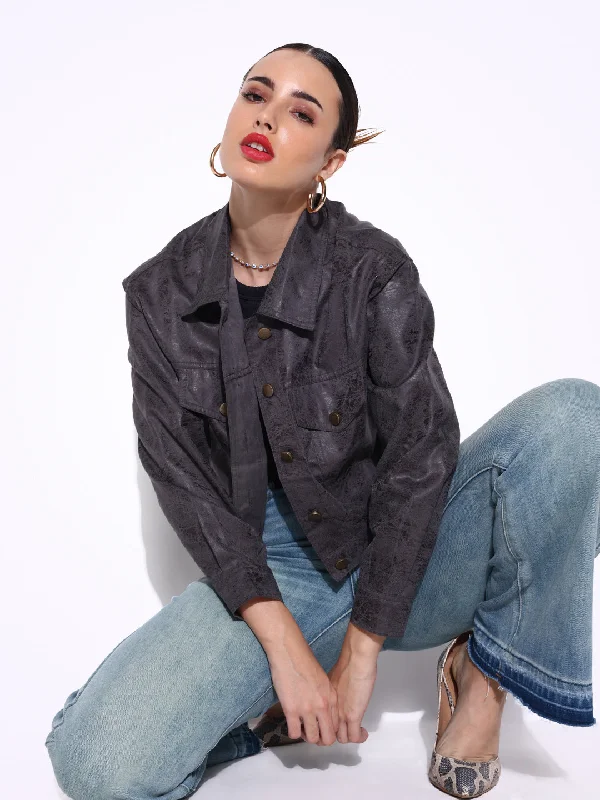 Streetwear JacketsWomen Solid Grey Jacket