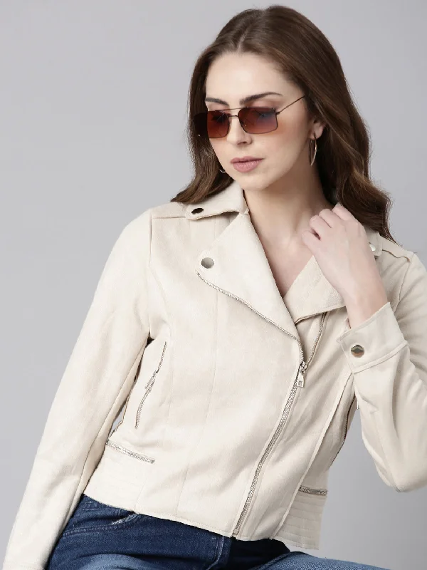 Logo JacketsWomen Cream Solid Tailored Jacket