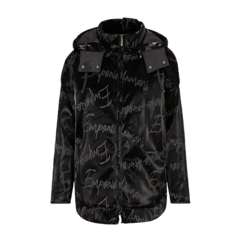 Ski JacketsEmporio Armani All-Over Logo Black Vinyl Jacket