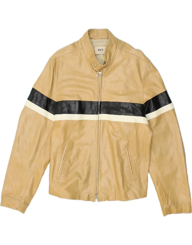 Trench Coats1957 LEGENDARY Womens Leather Jacket UK 16 Large Beige Striped Leather