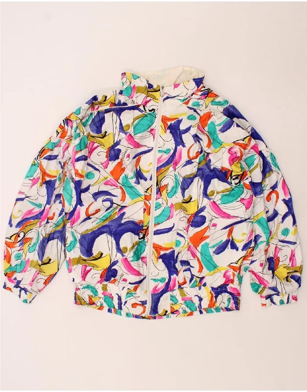 Varsity JacketsVINTAGE Womens Abstract Pattern Windbreaker Jacket UK 18 XL White