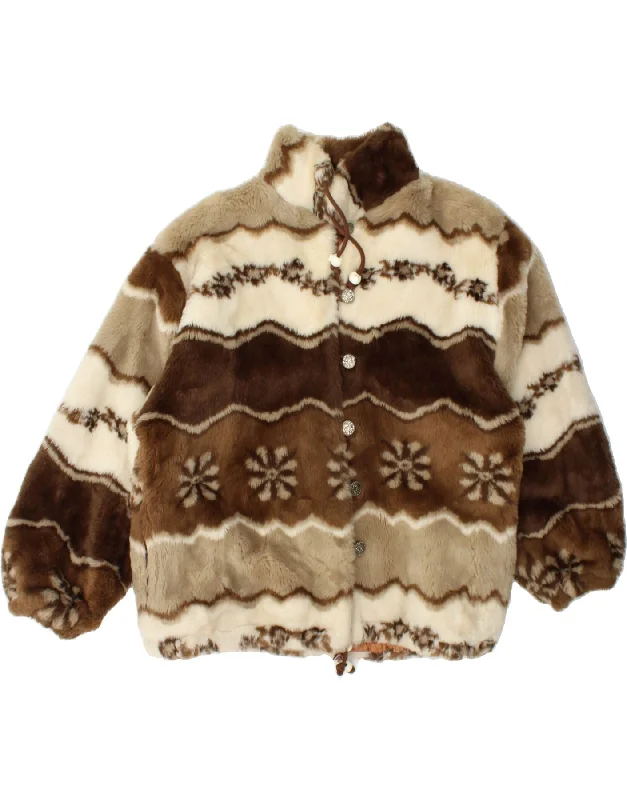 Canvas JacketsVINTAGE Womens Faux Fur Jacket UK 14 Large Brown Fair Isle