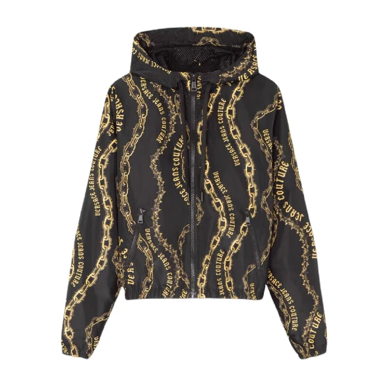 Polyester JacketsVersace Jeans Couture Chain Couture Black & Gold Windbreaker Jacket