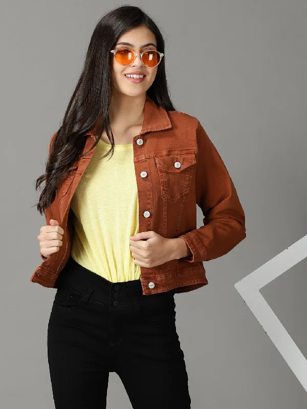 Ruffled JacketsWomen's Rust Solid Open Front Jacket