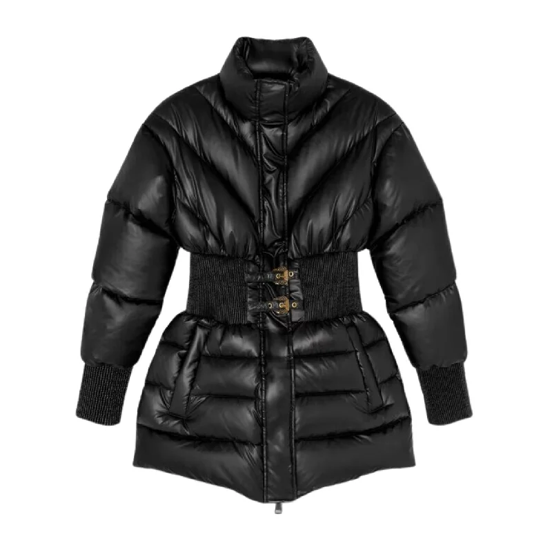 Cropped JacketsVersace Jeans Couture Baroque Buckle Black Puffer Jacket