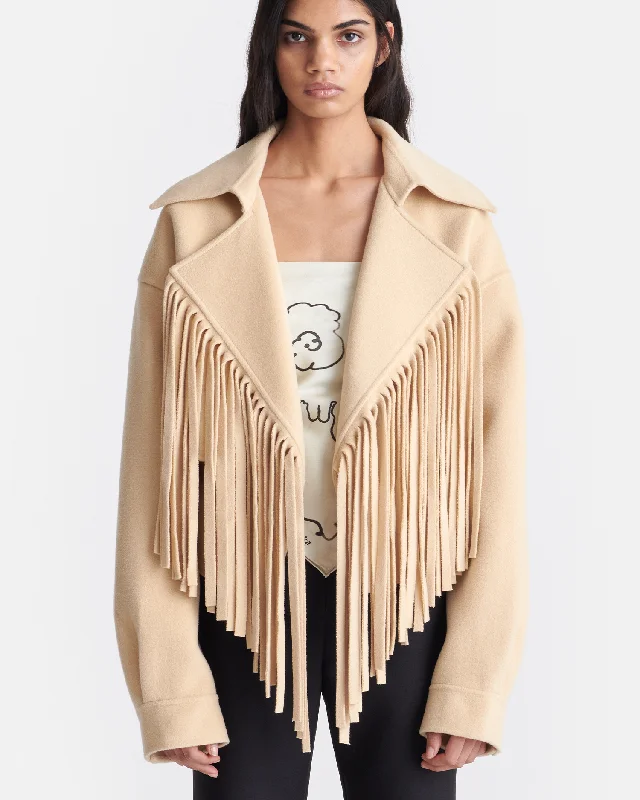 Motorcycle JacketsTicia - Fringed Double Wool Jacket - Creme