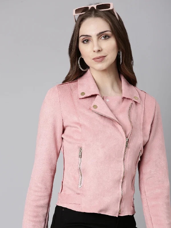 Summer JacketsWomen Pink Solid Tailored Jacket