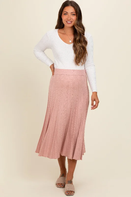 Under SkirtMauve Ribbed Knit A-Line Midi Maternity Skirt