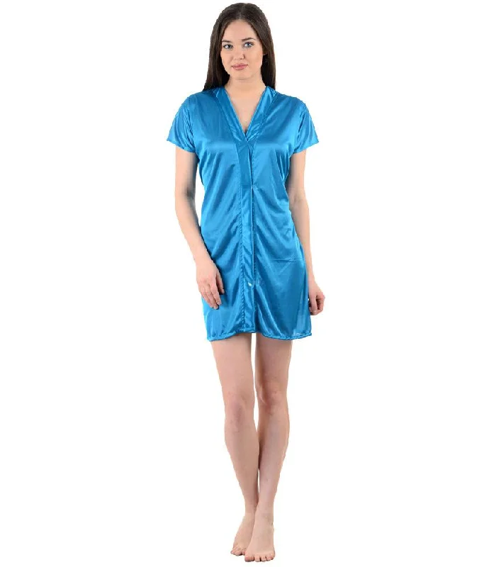 American-Elm Women's Stylish Sky Blue Satin Robe