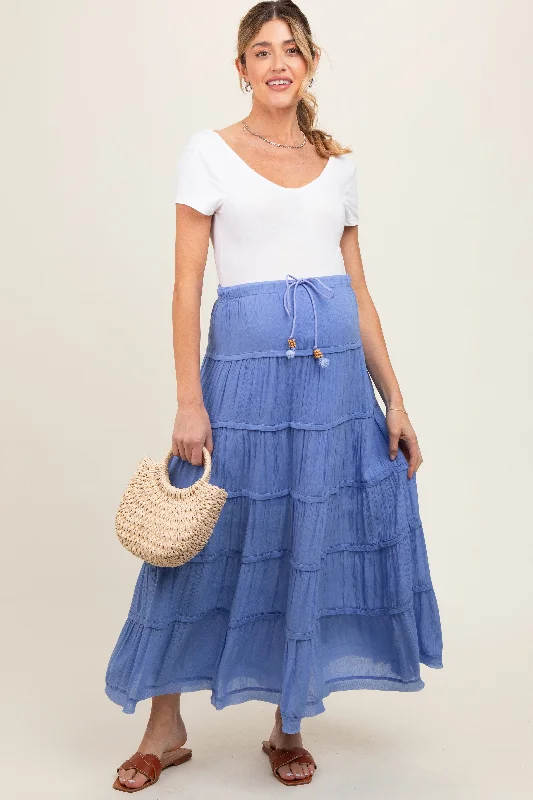 Tactical SkirtPeriwinkle Drawstring Tiered Maternity Maxi Skirt