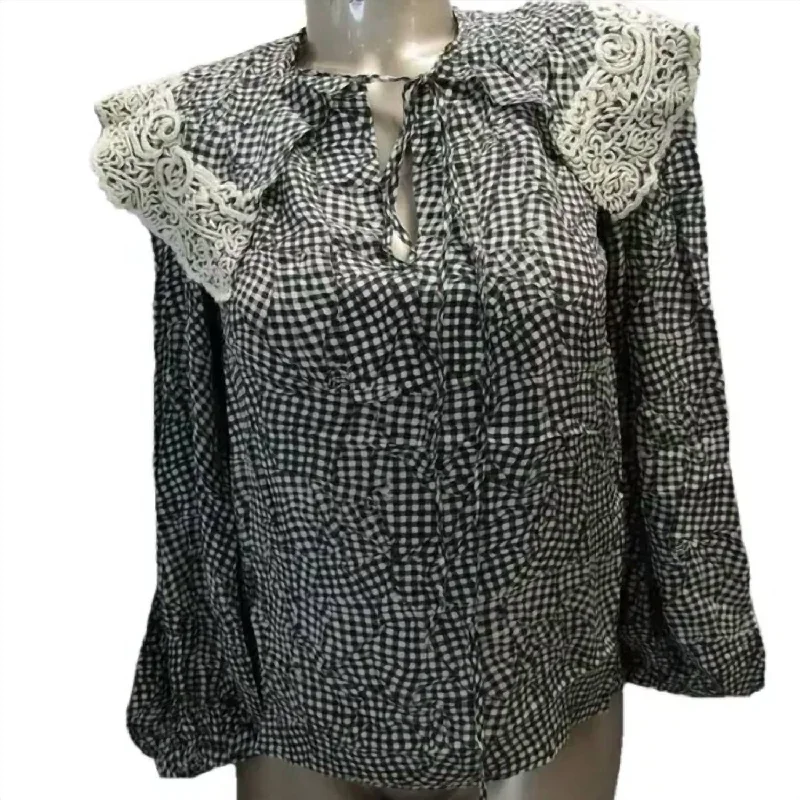 Women's Long Sleeve Silk Button Up Tunic Shirt In Black/white