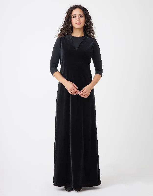 Velvet Maxi Jumper Shabbos Robe with Padded Shoulders