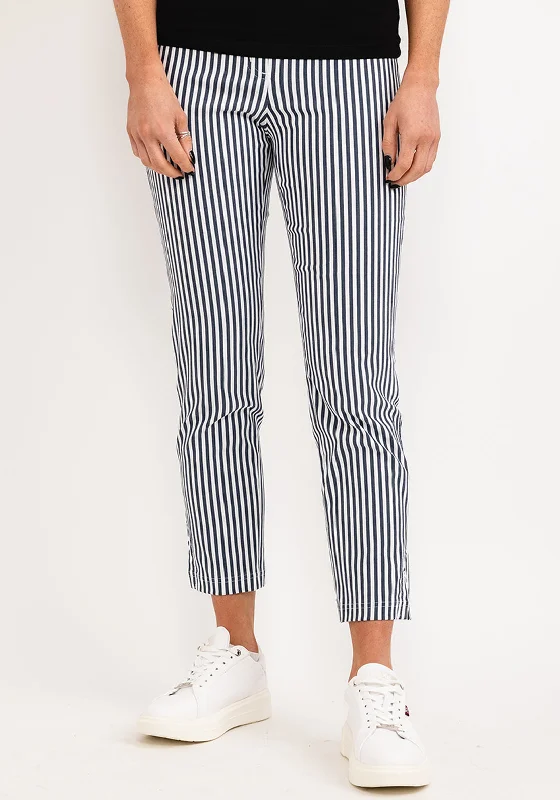 Robell Bella 09 Striped Ankle Grazer Trousers, Navy & White