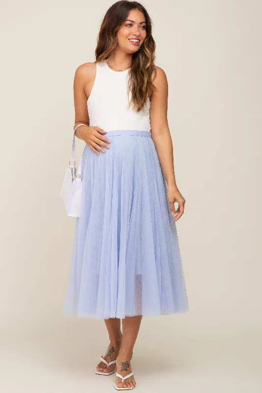 Tulip SkirtLight Blue Tulle Maternity Midi Skirt