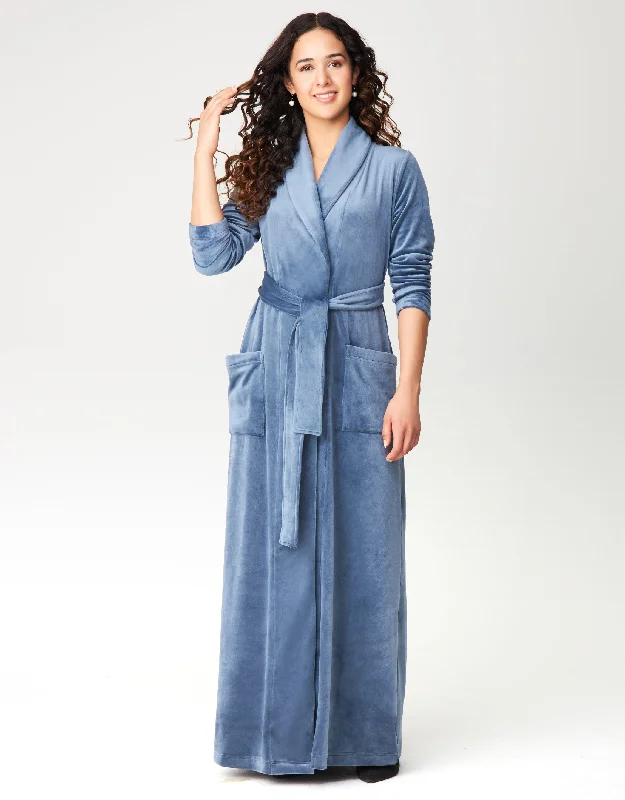 Ultra Soft Plush Velour Belted Shawl Collar Wrap Robe Soft Blue