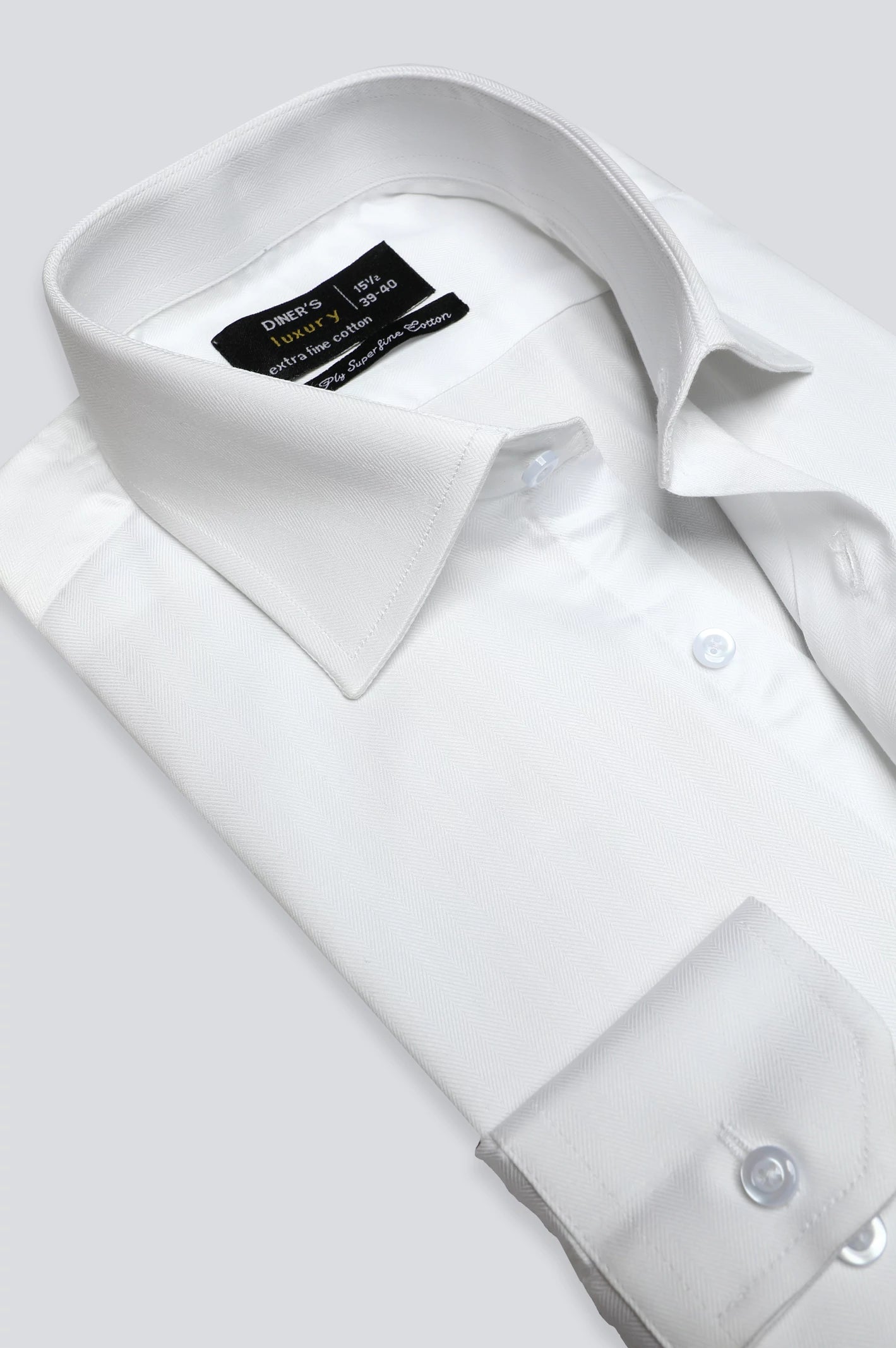 White Herringbone Textured Formal ShirtWool Shirts