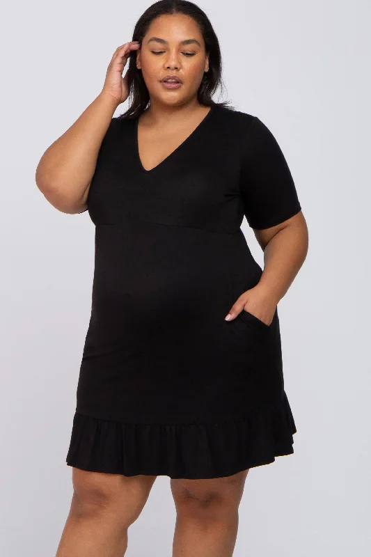 Black V-Neck Ruffle Hem Maternity DressTulle Dress