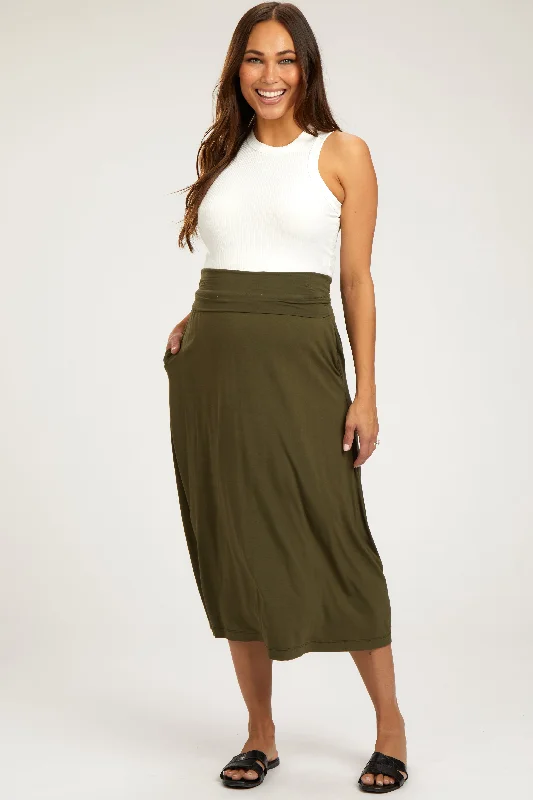 Dance SkirtOlive Fold-Over Maternity Maxi Skirt