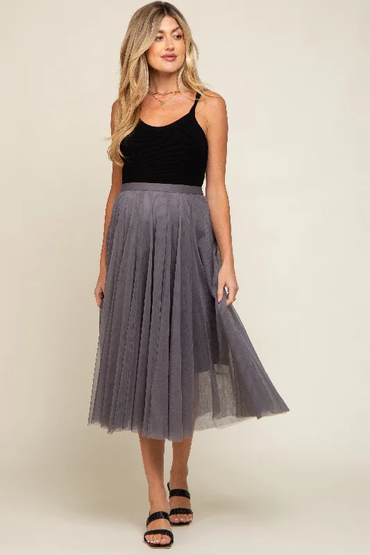 CrinolineCharcoal Tulle Maternity Midi Skirt