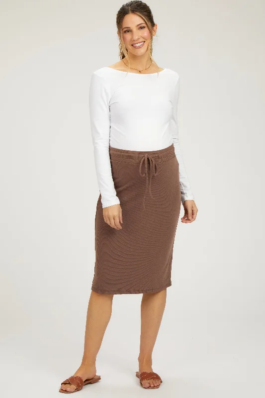 Prairie SkirtBrown Drawstring Maternity Midi Skirt