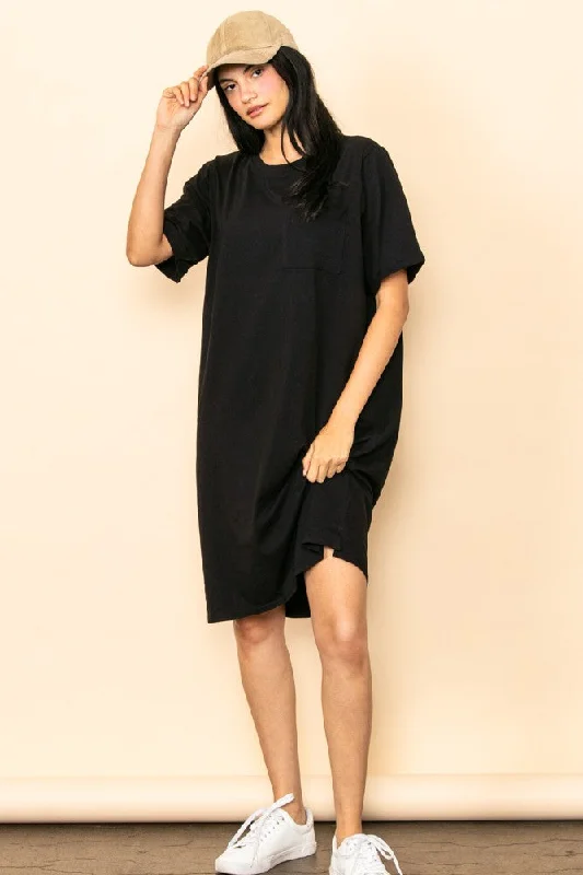 Black Oversized Round Neck T-Shirt DressPrairie Dress