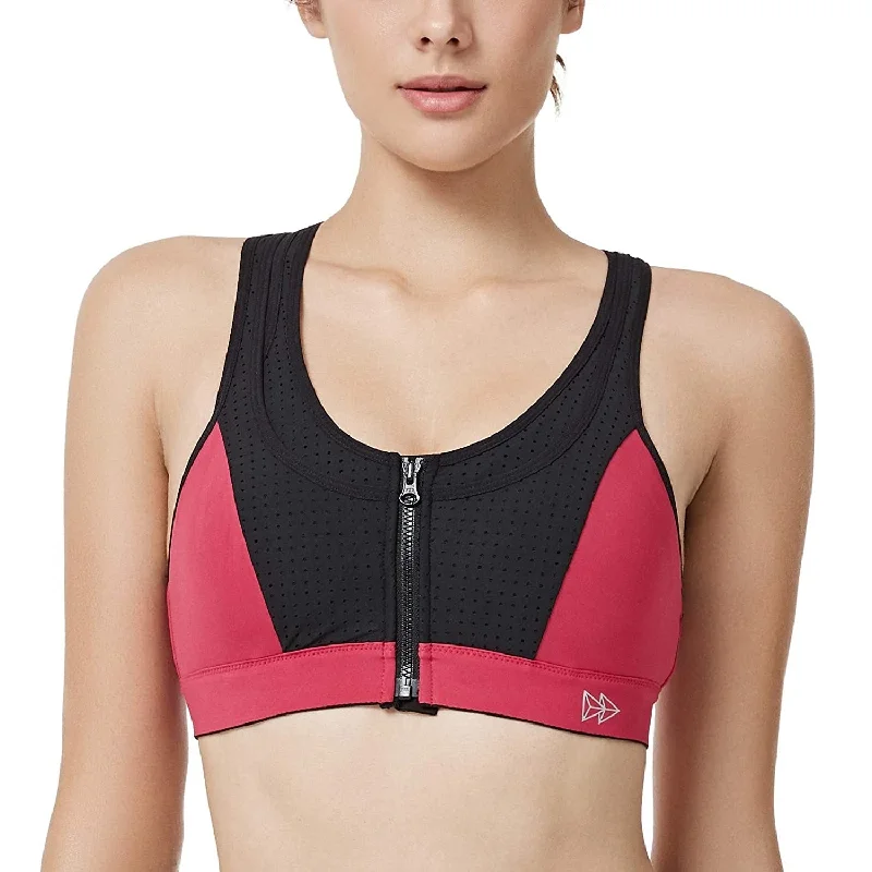 Athletic singletYvette Women's High Impact Upgraded Zipper Front Sports Bra, Pink, 32B