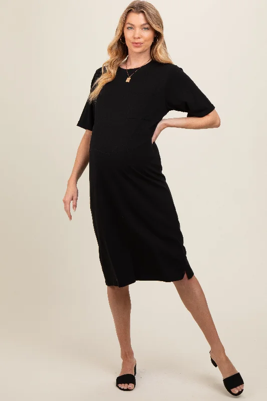 Black Oversized Round Neck T-Shirt Maternity DressGolf Dress