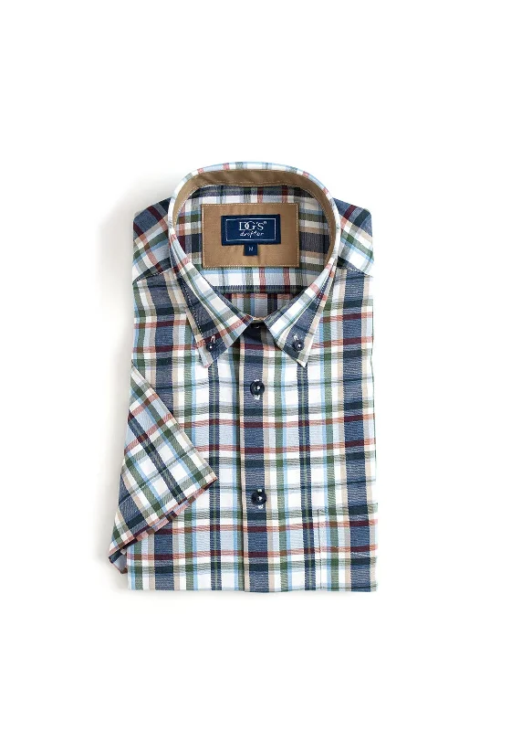 Daniel Grahame Ivano Olive Check Shirt, Navy MultiRibbed Cuff Shirts