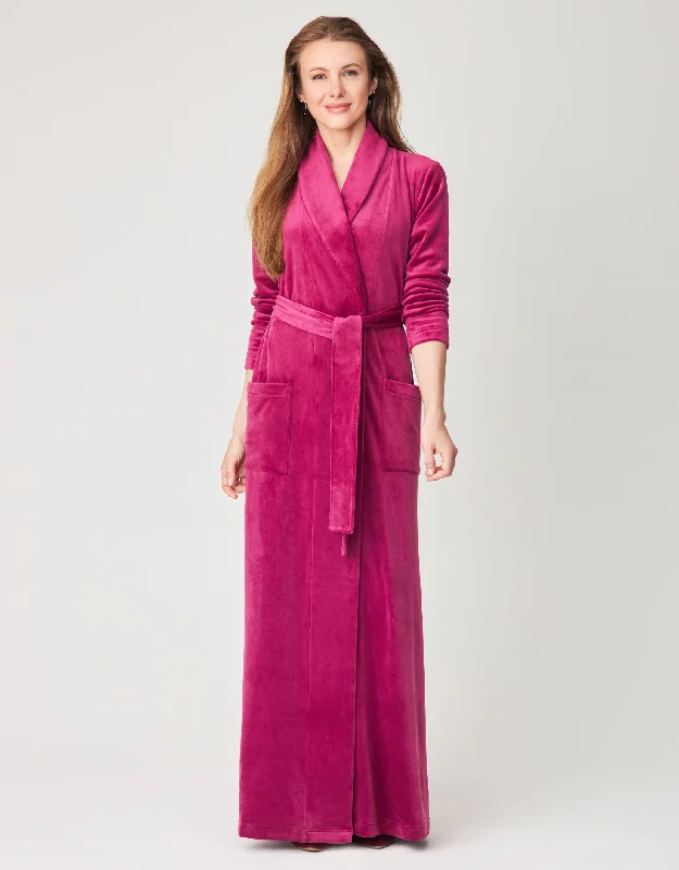 Ultra Soft Plush Velour Belted Shawl Collar Wrap Robe Rose Pink