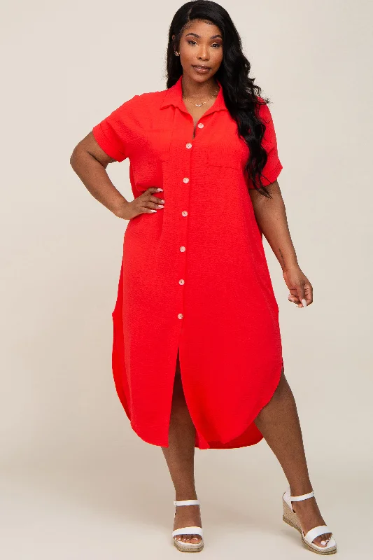 Red Button Down Hi Low Plus Maxi DressGypsy Dress