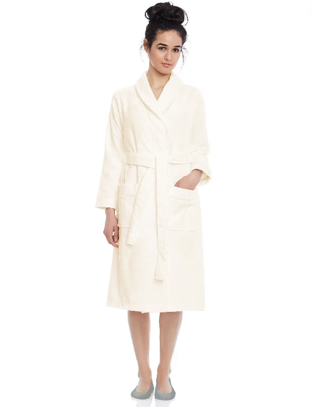 Terry Wrap Short Belted Bathrobe Ivory