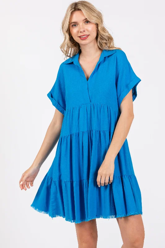 Royal Blue Tiered Linen DressGeometric Dress