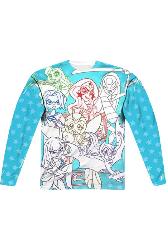 DC Comics Superhero Girls Justice Gang (Front/Back Print) Long Sleeve Adult Poly Crew Tee / T-Shirt