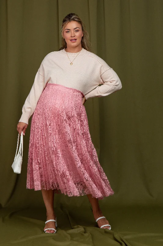 Asymmetrical SkirtPink Lace Plus Maternity Midi Skirt