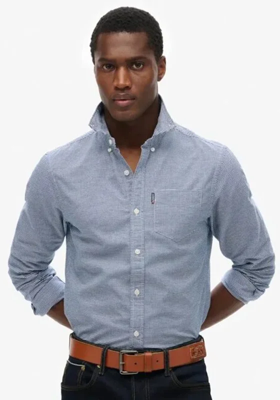 Superdry Essentials Cotton Gingham Shirt, BlueSilk Shirts